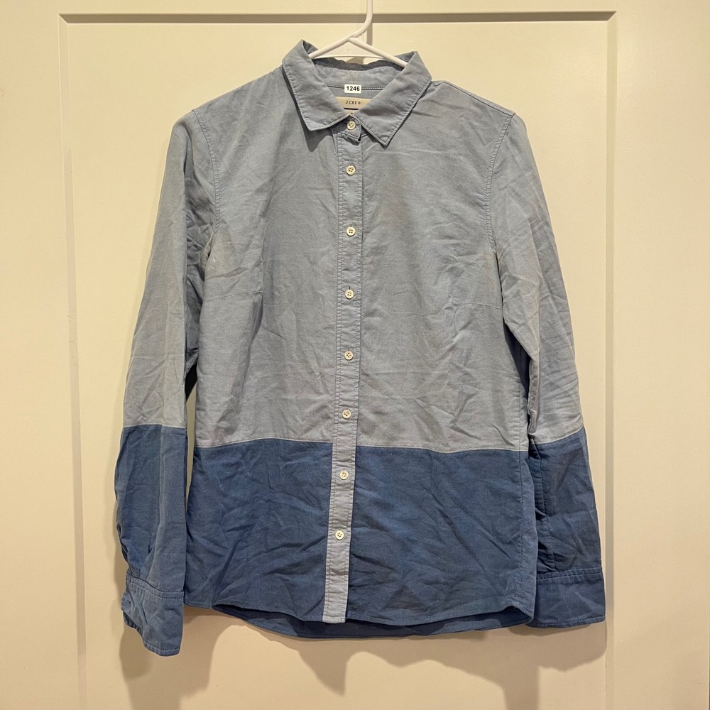 J.Crew Boys Colorblock Oxford Button Down Shirt Blue Two Tone Long Sleeve Size 4